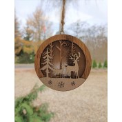 ZAWIESZKA OKRĄGŁA ŚWIĄTECZNA DREWNIANA LED RENIFER