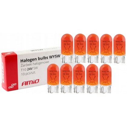 ŻARÓWKI HALOGENOWE WY5W T10 5W W2.1 X 9.5D AMBER 24V 10SZT. ŻARÓWKI HALOGENOWE WY5W T10 5W W2.1 X 9.5D AMBER 24V 10SZT.