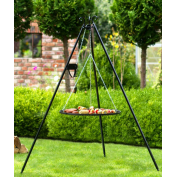 GRILL NA TRÓJNOGU 180 CM - RUSZT STAL NATURALNA 60 CM + KOŁOWROTEK