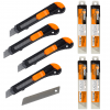 ZESTAW 4 X NÓŻ BUDOWLANY PLASTIKOWY 18 MM + 4 X  OSTRZA ZAPASOWE 18 MM 10 SZT