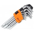 ZESTAW KLUCZY IMBUSOWYCH TORX 9 SZT., Т10-Т50, CrV, KRÓTKIE