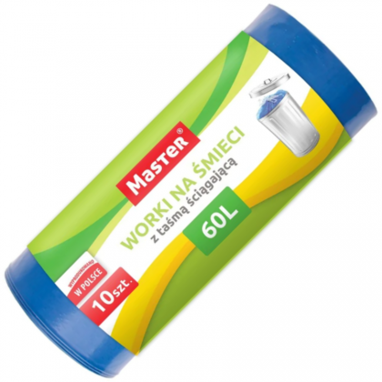 WORKI NA ŚMIECI  60L Z TAŚMĄ ŚCIĄGAJĄCĄ 10 szt