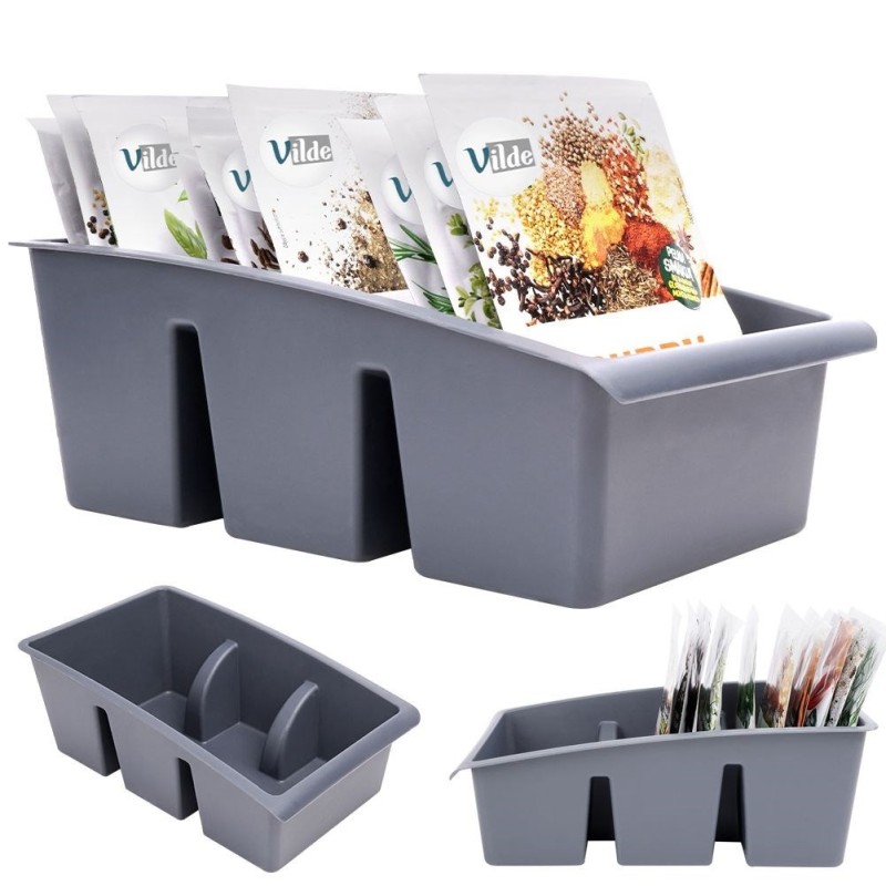 Pojemnik ORGANIZER kuchenny na przyprawy torebki do szuflady szafki szary 25x15x9 cm Pojemnik ORGANIZER kuchenny na przyprawy torebki do szuflady szafki szary 25x15x9 cm