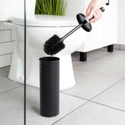 Szczotka TOALETOWA WC pojemnik stojak ociekacz czarna metalowa łazienkowa 38x10 cm