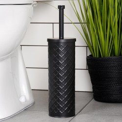 Szczotka TOALETOWA WC pojemnik stojak ociekacz czarna metalowa łazienkowa 38x10 cm