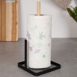 Stojak na ręcznik papierowy KUCHENNY czarny metalowy drewniany 30 cm