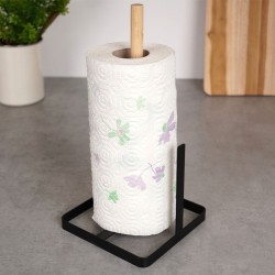 Stojak na ręcznik papierowy KUCHENNY czarny metalowy drewniany 30 cm