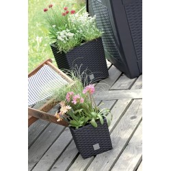Doniczka Kwadratowa z wkładem 26cm Antracyt Faktura Rattanowa RATO LOW