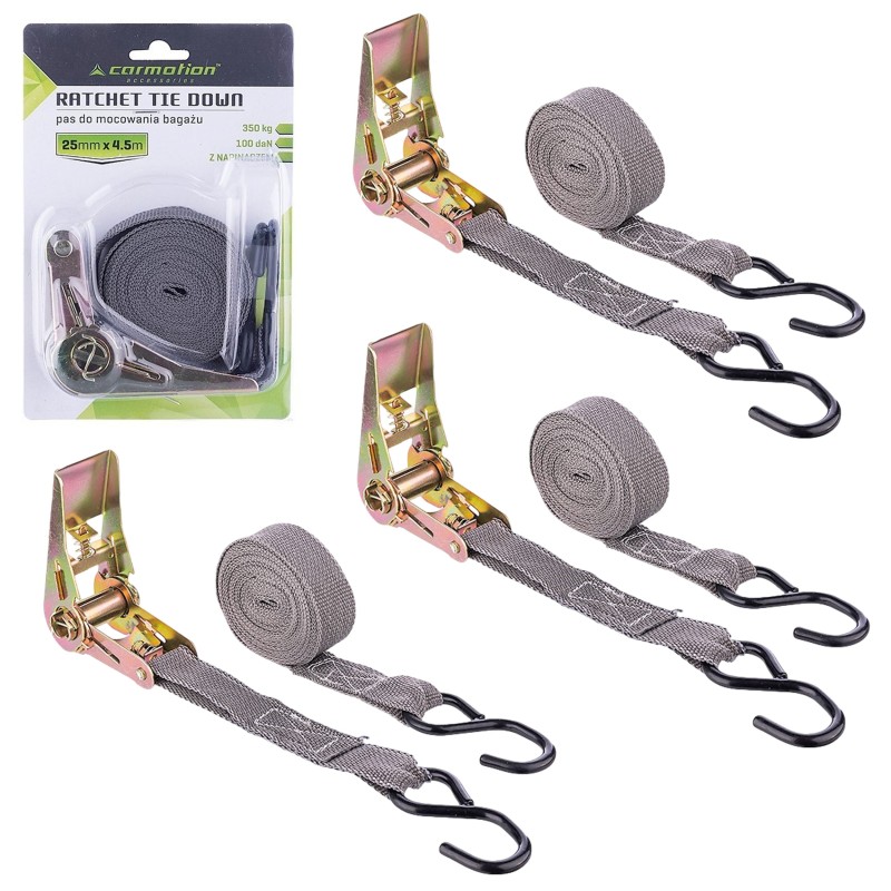 3x PAS TRANSPORTOWY Z NAPINACZEM DO MOCOWANIA ŁADUNKU 25 MM X 4,5 MB 350 KG