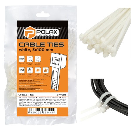 OPASKI ZACISKOWE TRYTYTKI BIAŁE NYLONOWE OPASKA KABLOWA 3 x 100mm 100szt