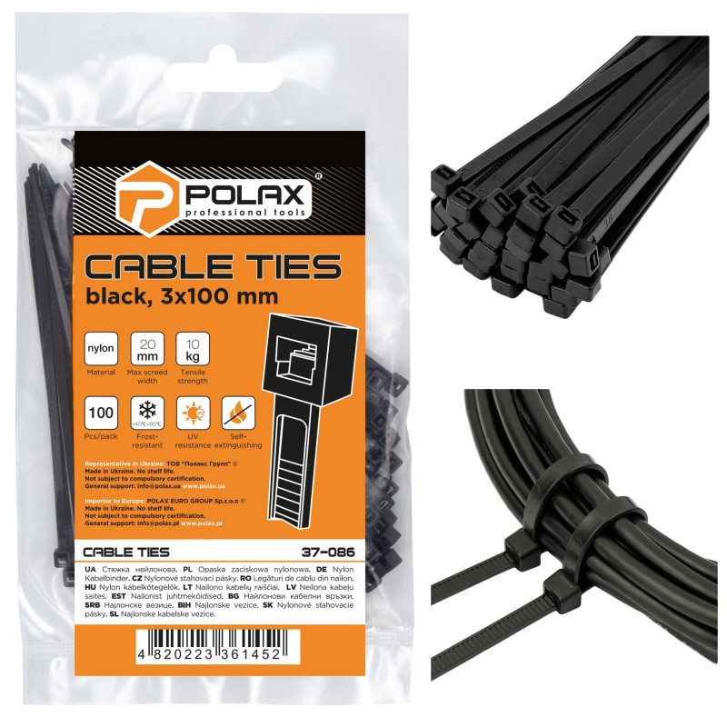 OPASKI ZACISKOWE TRYTYTKI CZARNE NYLONOWE OPASKA KABLOWA 3 x 100mm 100szt