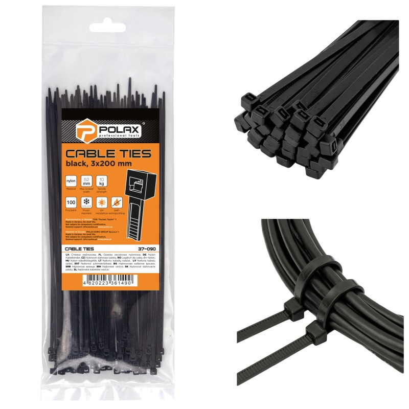 OPASKI ZACISKOWE TRYTYTKI CZARNE NYLONOWE OPASKA KABLOWA 3 x 200mm 100szt