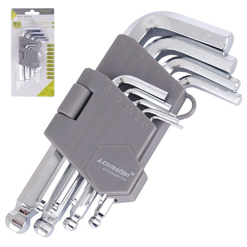 ZESTAW KLUCZY IMBUSOWYCH HEX KULISTE KLUCZ IMBUS 1,5-10mm 130mm 9szt