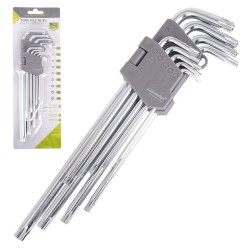 ZESTAW KLUCZY IMBUSOWYCH TORX Z OTWOREM KLUCZ IMBUS T10-T50 230mm 9szt