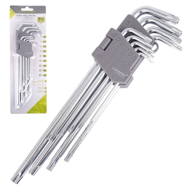 ZESTAW KLUCZY IMBUSOWYCH TORX Z OTWOREM KLUCZ IMBUS T10-T50 230mm 9szt